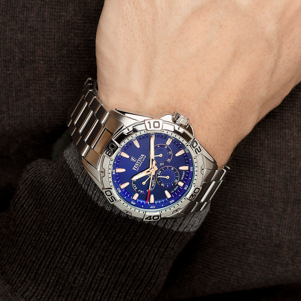 OROLOGIO FESTINA F20623/2 AZZURO CINTURINO IN ACCIAIO INOSSIDABILE, UOMO