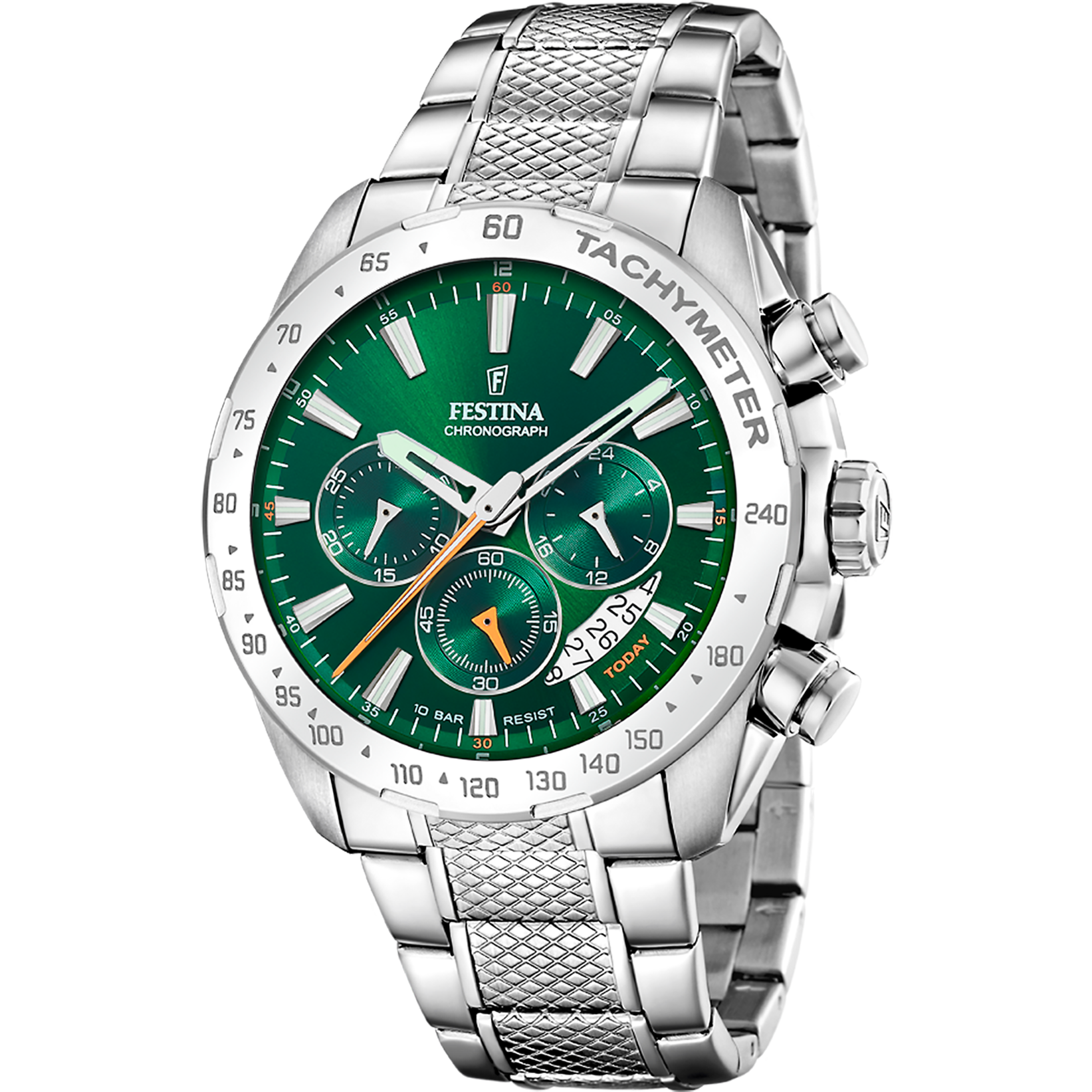 OROLOGIO FESTINA TIMELESS CHRONOGRAPH F20668/3 VERDE CINTURINO IN ACCIAIO INOSSIDABILE, UOMO