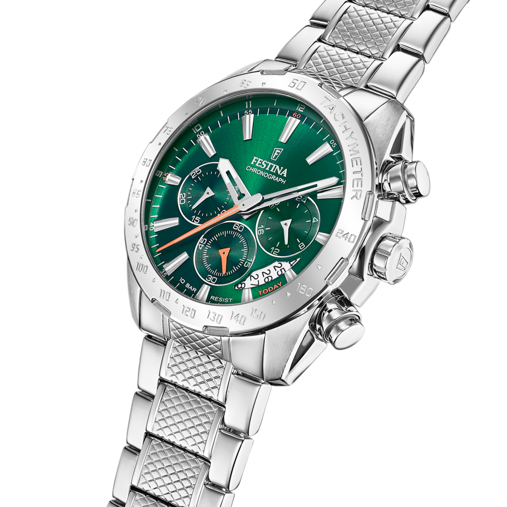 OROLOGIO FESTINA TIMELESS CHRONOGRAPH F20668/3 VERDE CINTURINO IN ACCIAIO INOSSIDABILE, UOMO