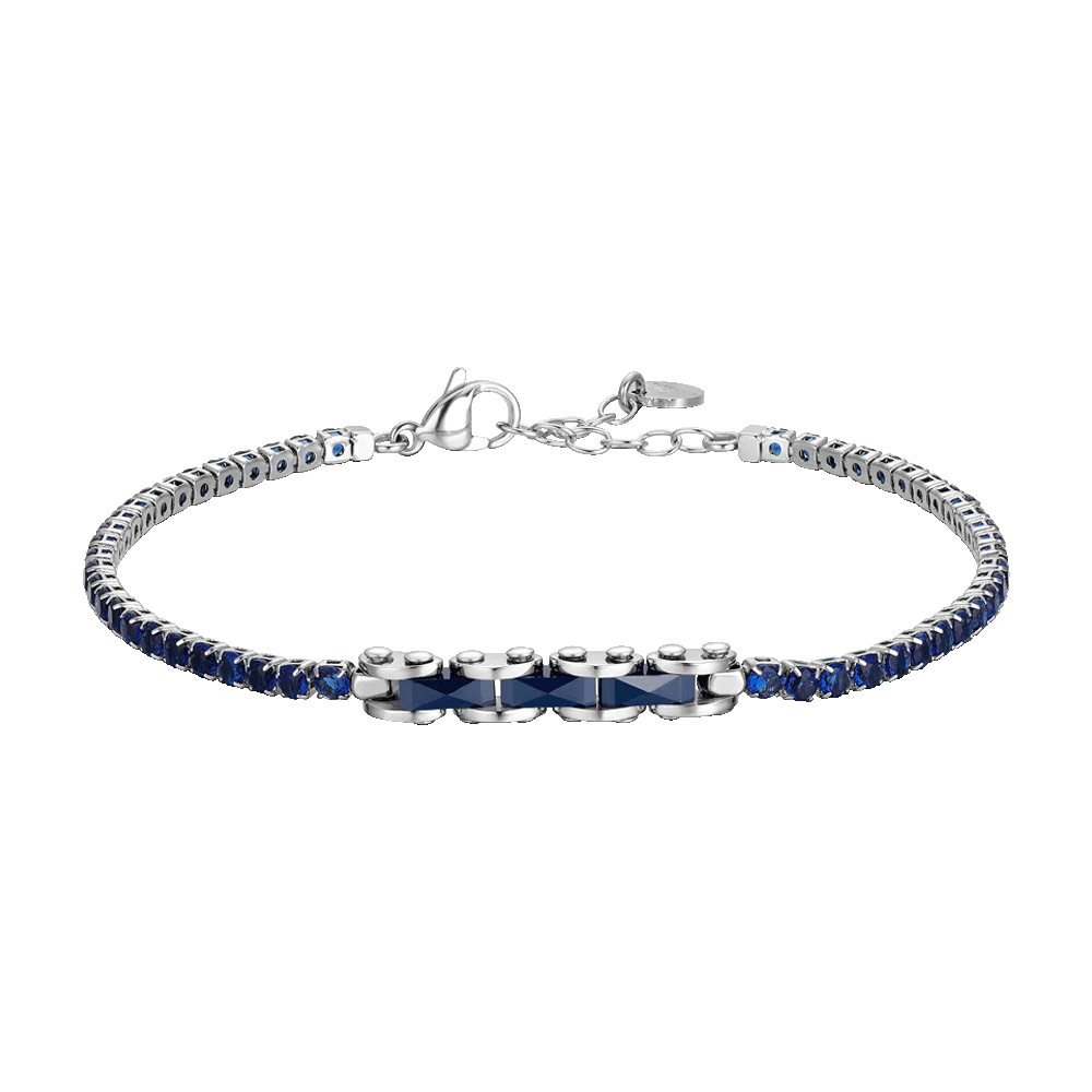 BRACCIALE TENNIS UOMO IN ACCIAIO CON CERAMICA BLU E ZIRCONI BLU