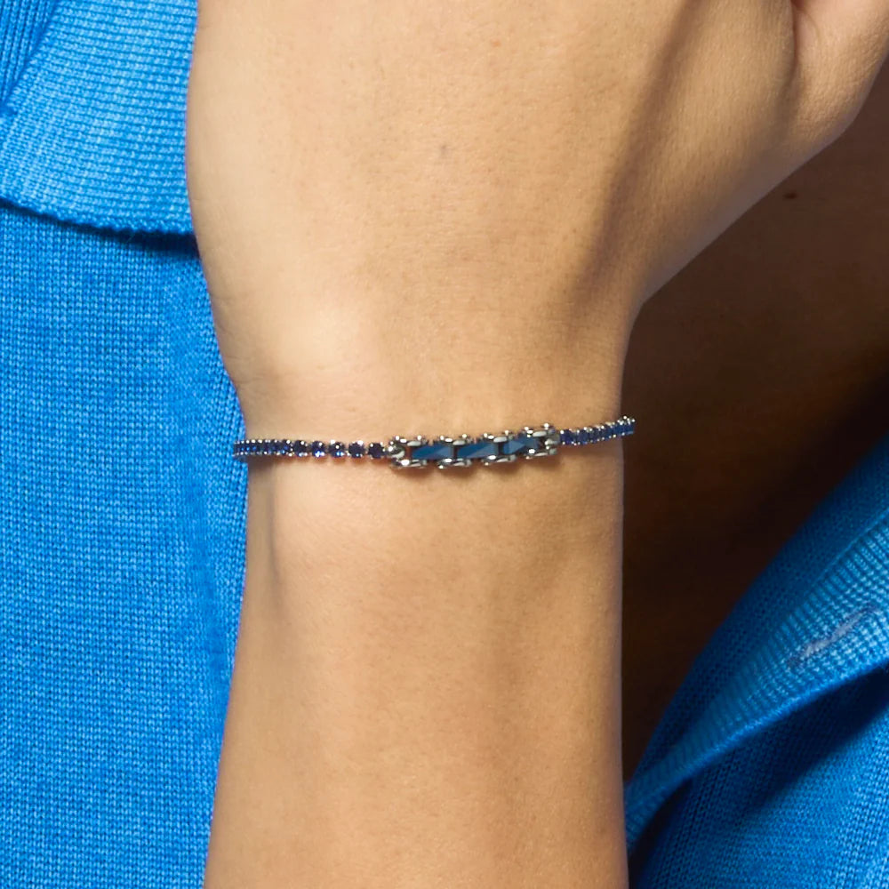 BRACCIALE TENNIS UOMO IN ACCIAIO CON CERAMICA BLU E ZIRCONI BLU