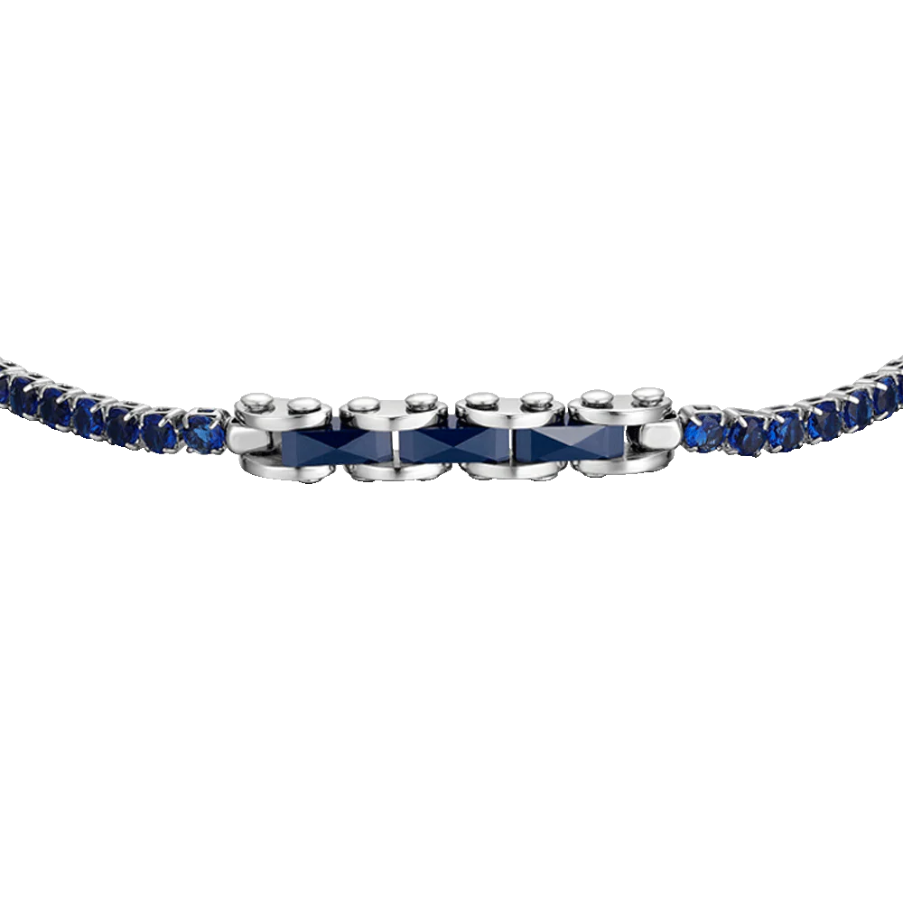 BRACCIALE TENNIS UOMO IN ACCIAIO CON CERAMICA BLU E ZIRCONI BLU
