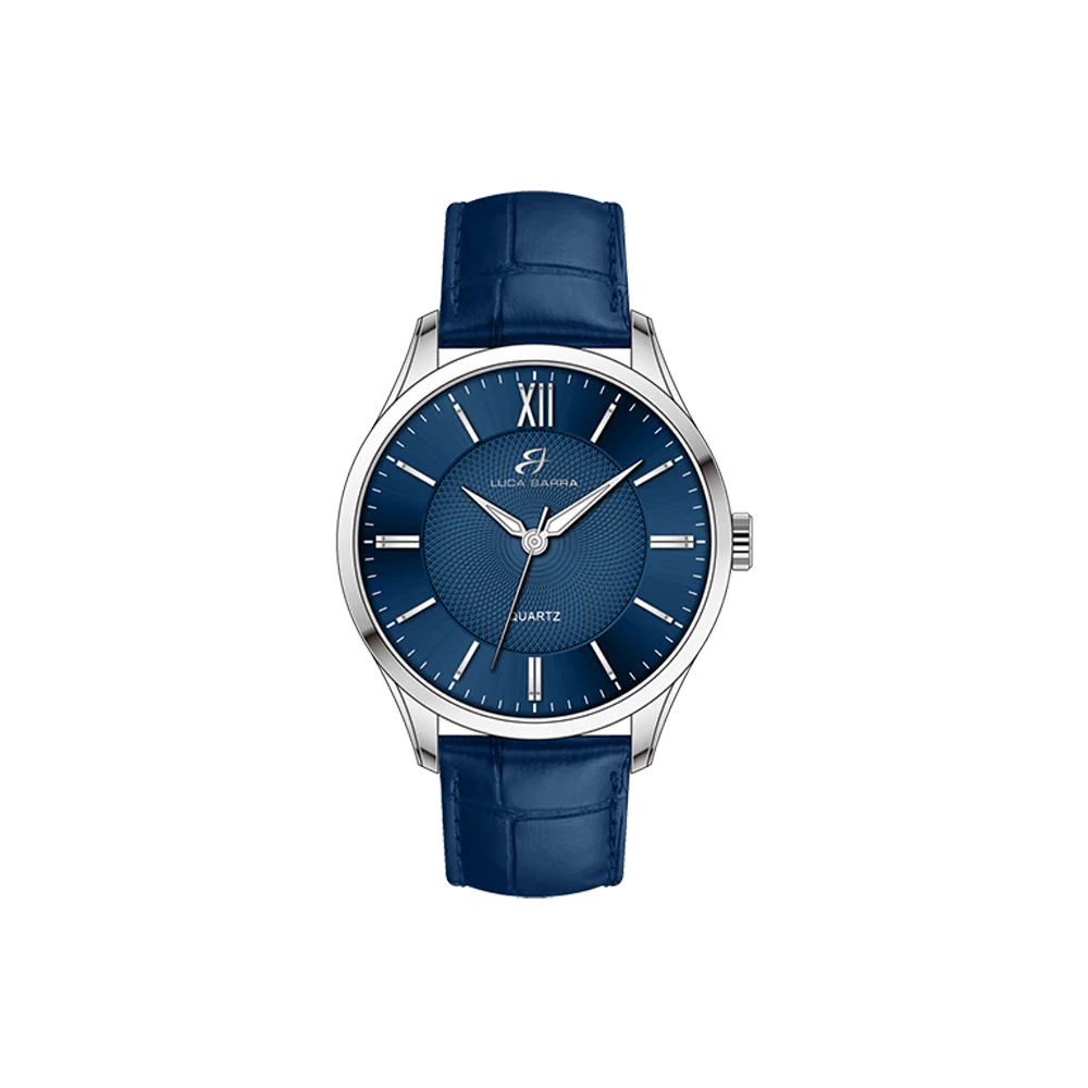 OROLOGIO UOMO IN ACCIAIO CINTURINO PELLE BLU - LUCA BARRA
